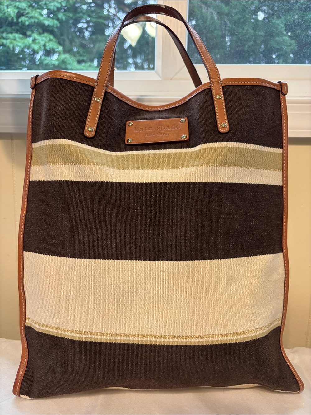 EUC Kate Spade Bon Shopper Canvas Striped Tote Bag - LIKE NEW!